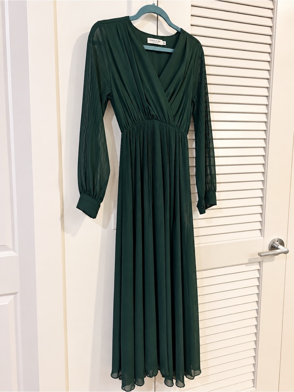 Gossip Forest Green Long Sleeve Pleated Maxi Dress